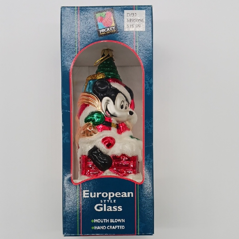 Mickey Mouse as Santa Hand-Blown European Glass Christmas Ornament